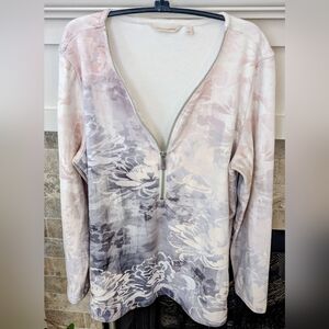 Soft Surroundings Floral Zip-Up in Cream and Gray